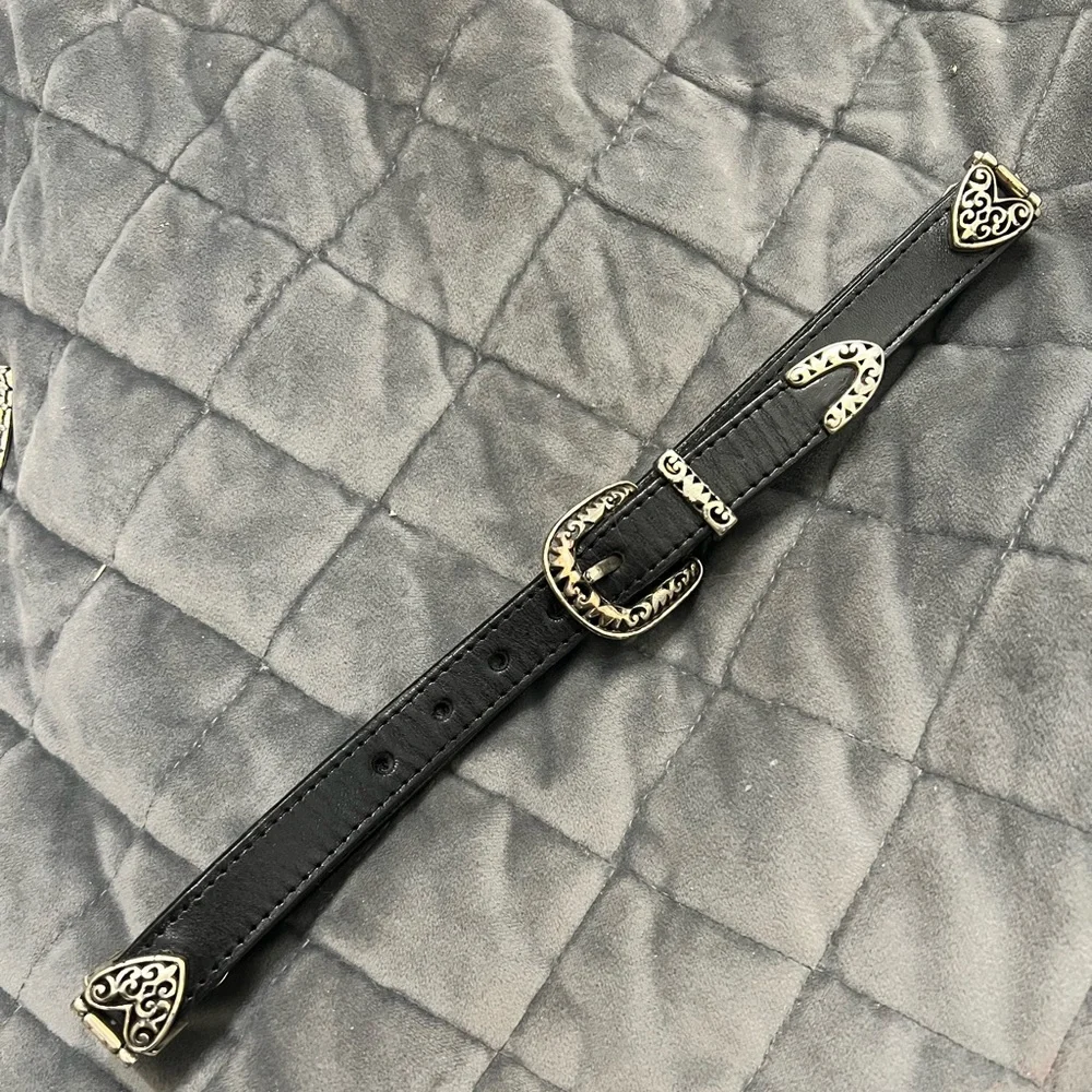 Black Kids Western-Style Belt with Silver Filigree Buckle